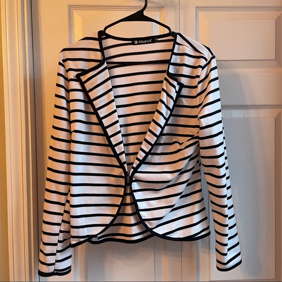 Black and white stripe blazer medium Alegra K - Picture 1 of 4